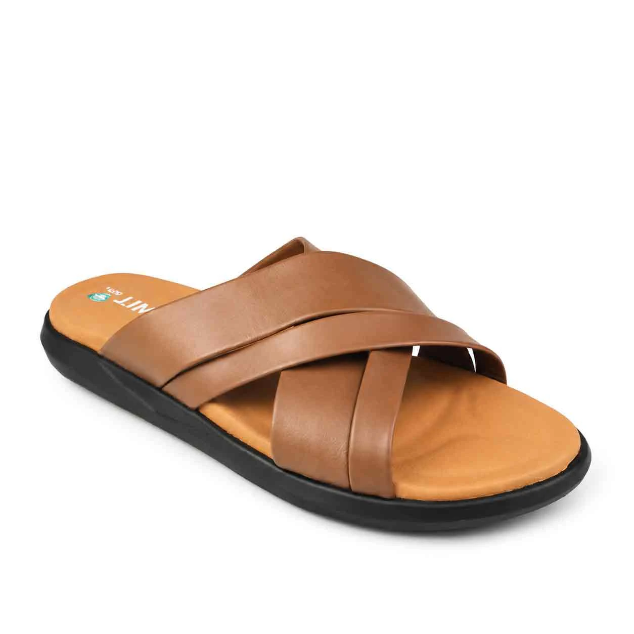 SANADLE HOMME S1616 tabac CUIR  .......... sandale médicale homme confortable Maroc
